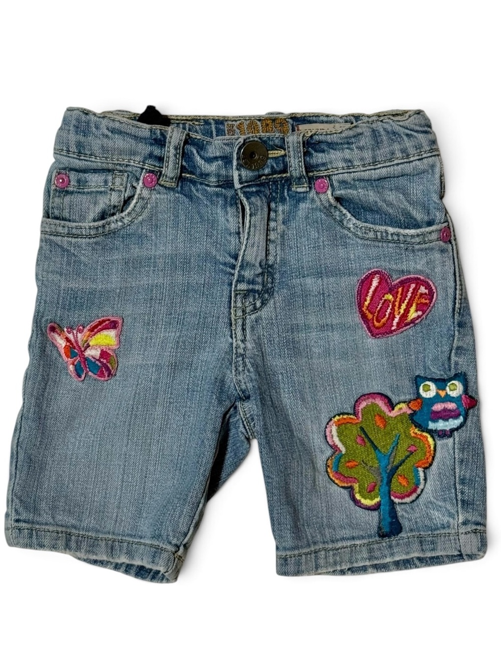 Vintage Y2K 3T Girls Denim Shorts Butterfly Embroidered Bermuda